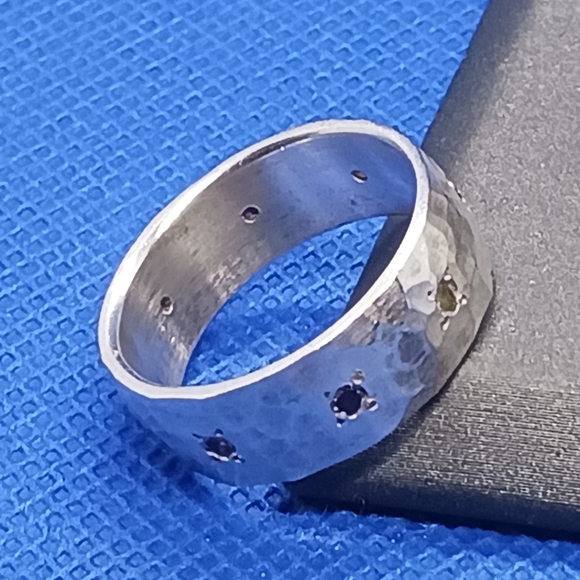 Sterling Silver Hammered Wide Band with Multi Color Stones - Picture 2 of 9